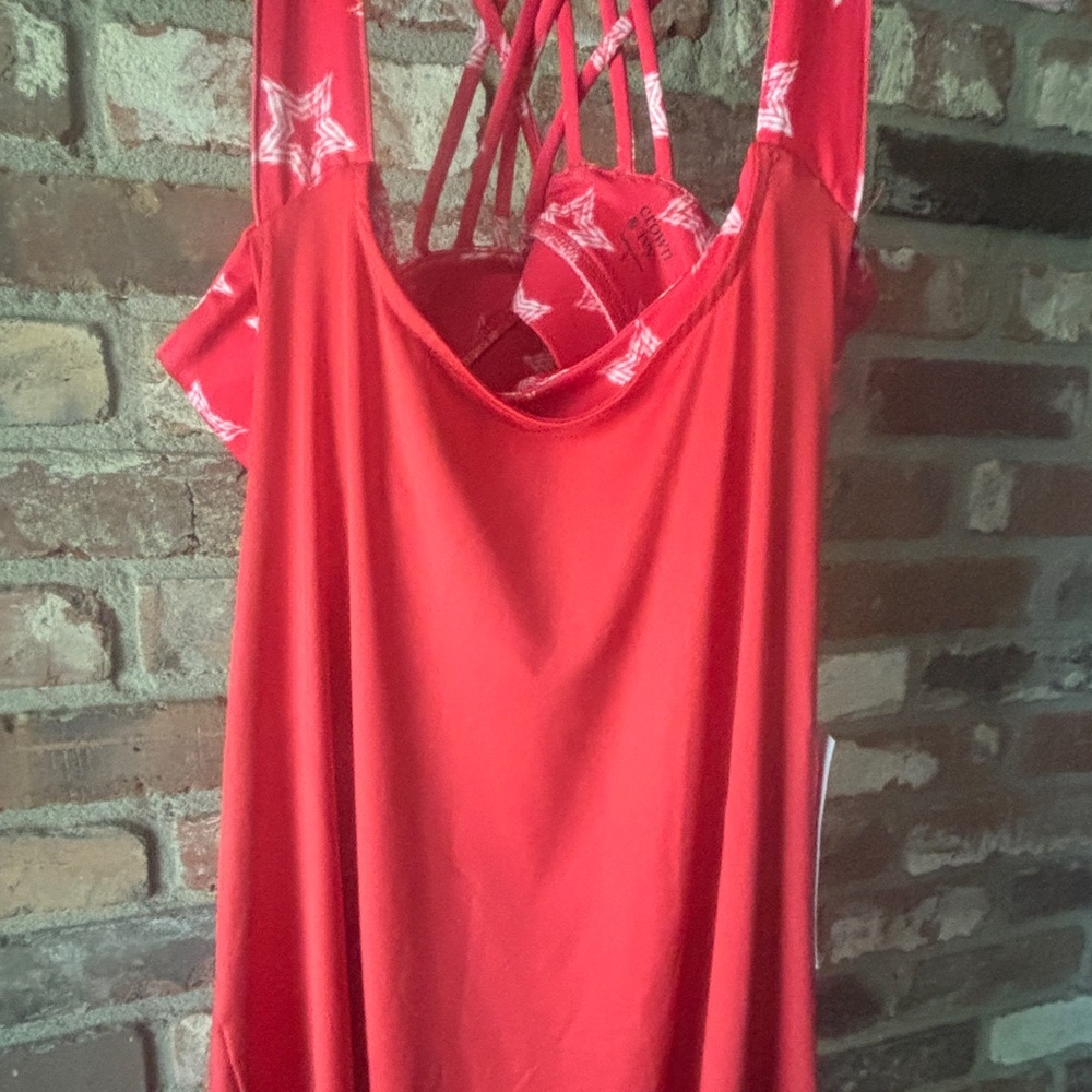 Red Strappy Tank with Star Pattern